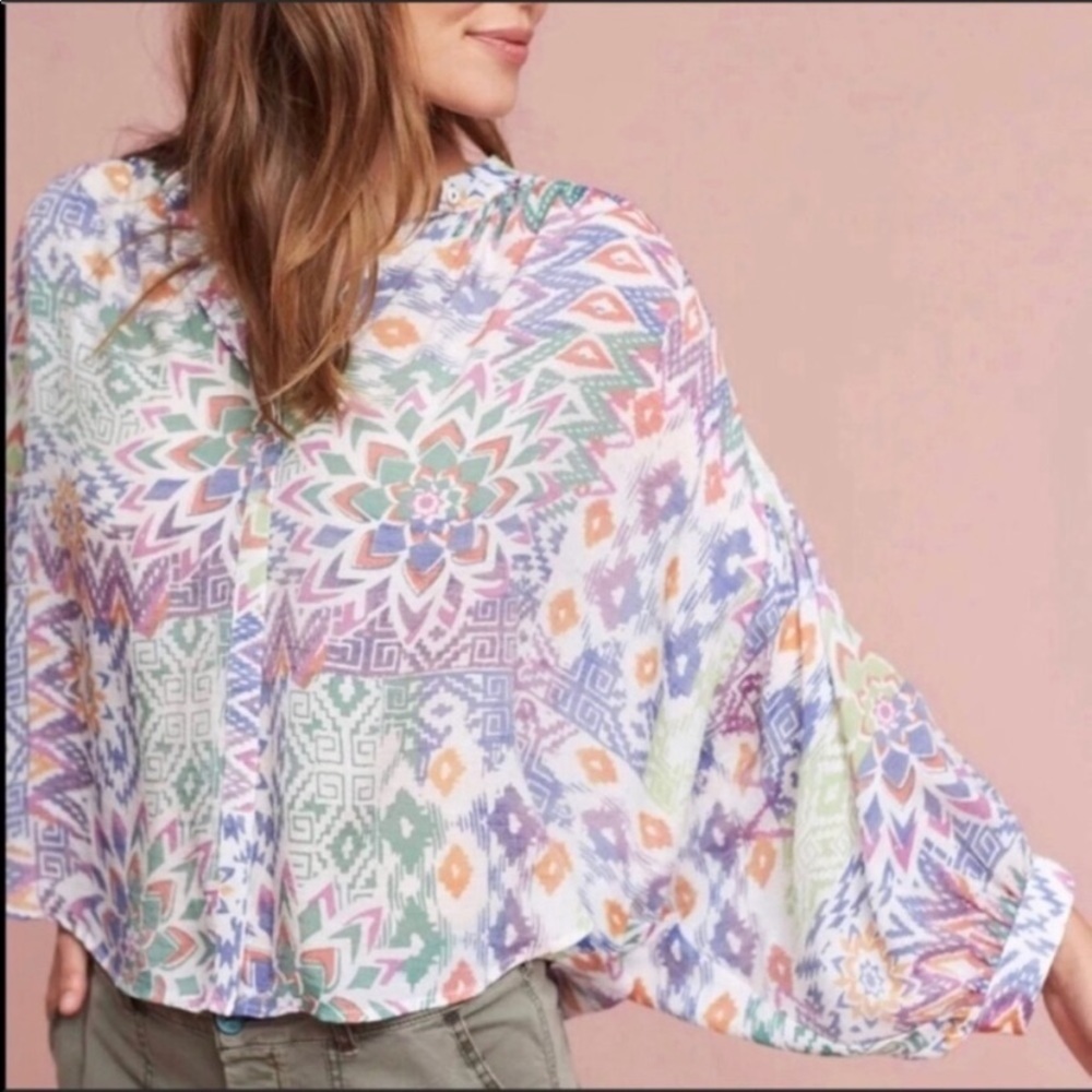 Anthropologie Maeve Bryanna Aztec Flowy Oversized Dolman Top